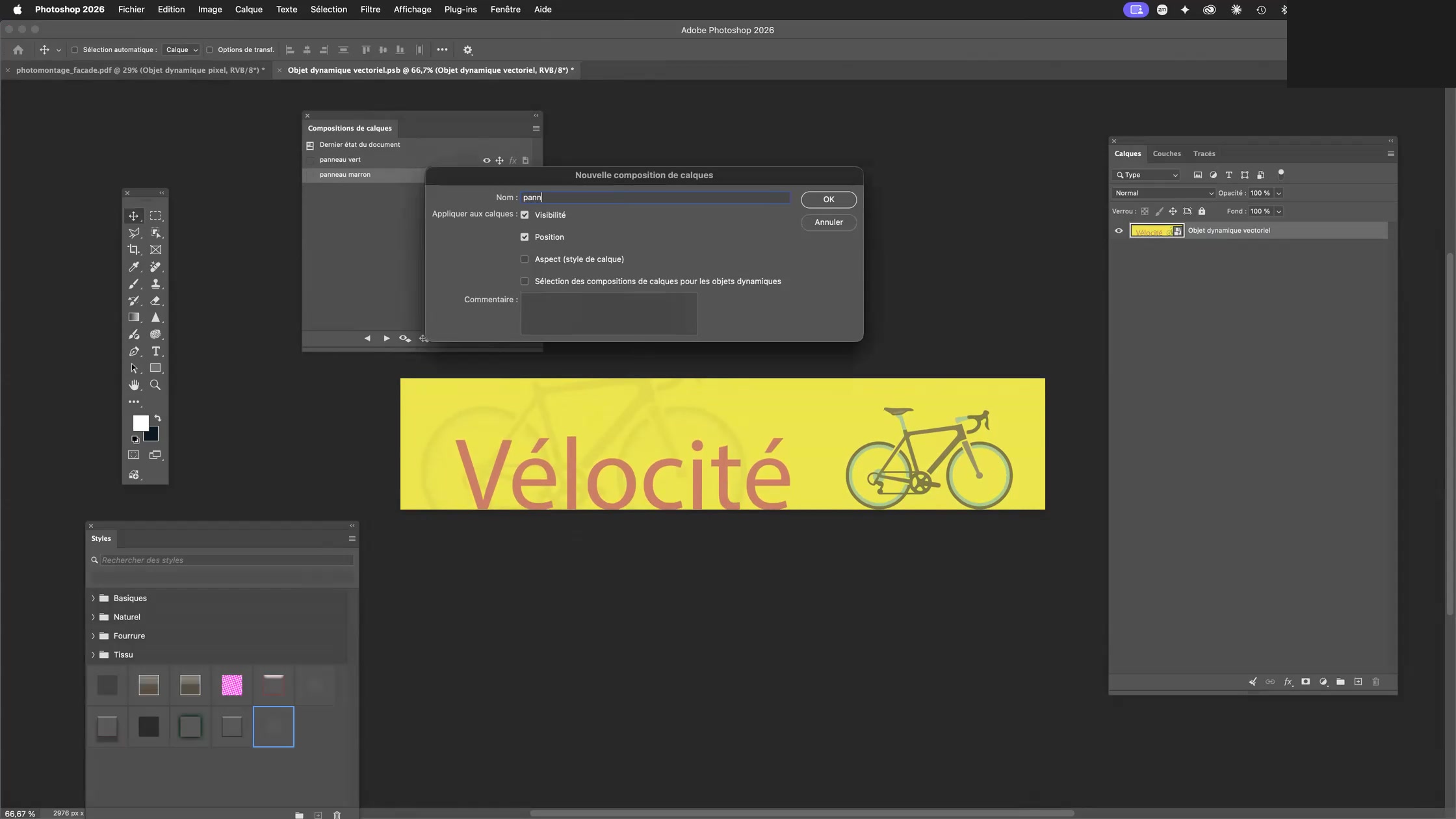Adobe Photoshop et les objets dynamiques 12 Compositions de calques des quatre variantes de couleurs de l’enseigne Vélocité