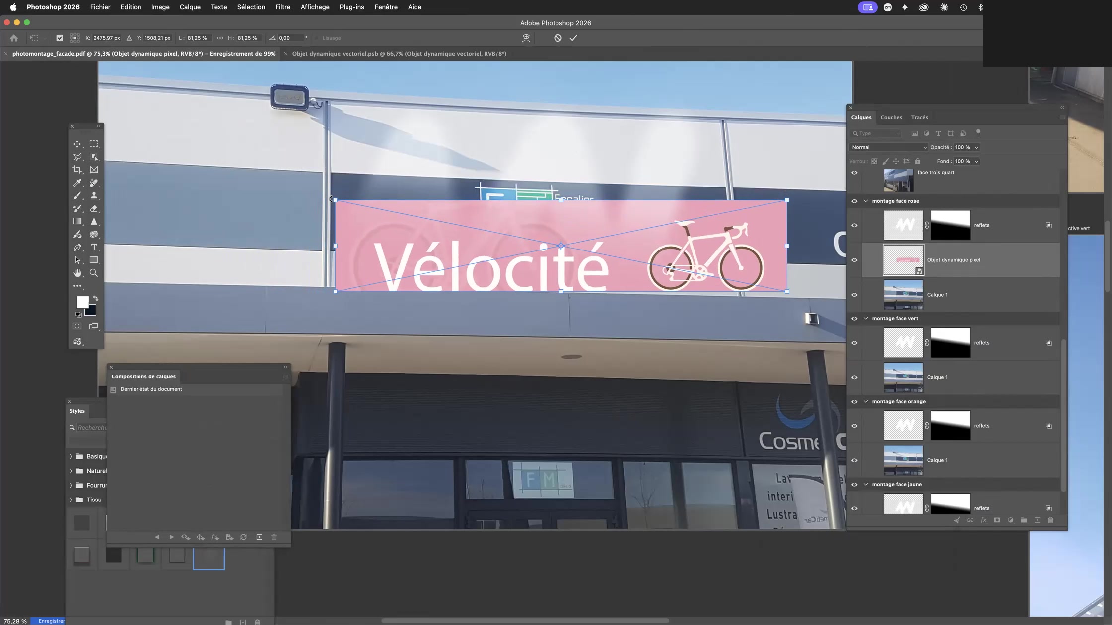 Adobe Photoshop et les objets dynamiques 14 Déformation en perspective de l’enseigne sur la photo de façade dans Photoshop