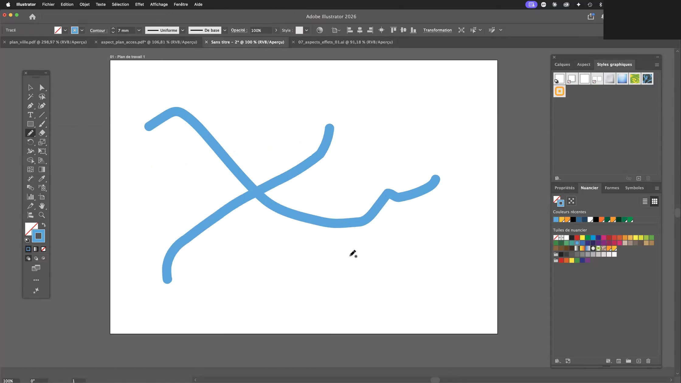 Adobe Illustrator et la palette aspect 10 Dessin du réseau routier à l’outil Crayon dans Adobe Illustrator
