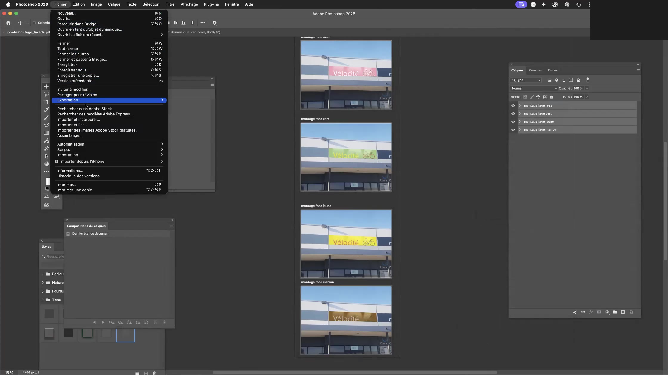 Adobe Photoshop et les objets dynamiques 17 Menu d’exportation des plans de travail vers fichiers dans Adobe Photoshop
