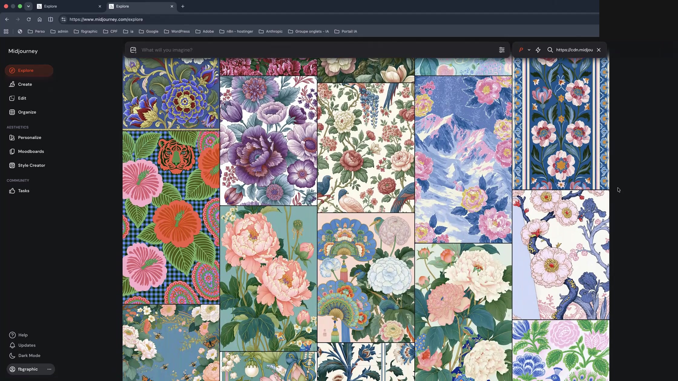 Galerie de motifs floraux seamless créés avec Midjourney et le paramètre tile