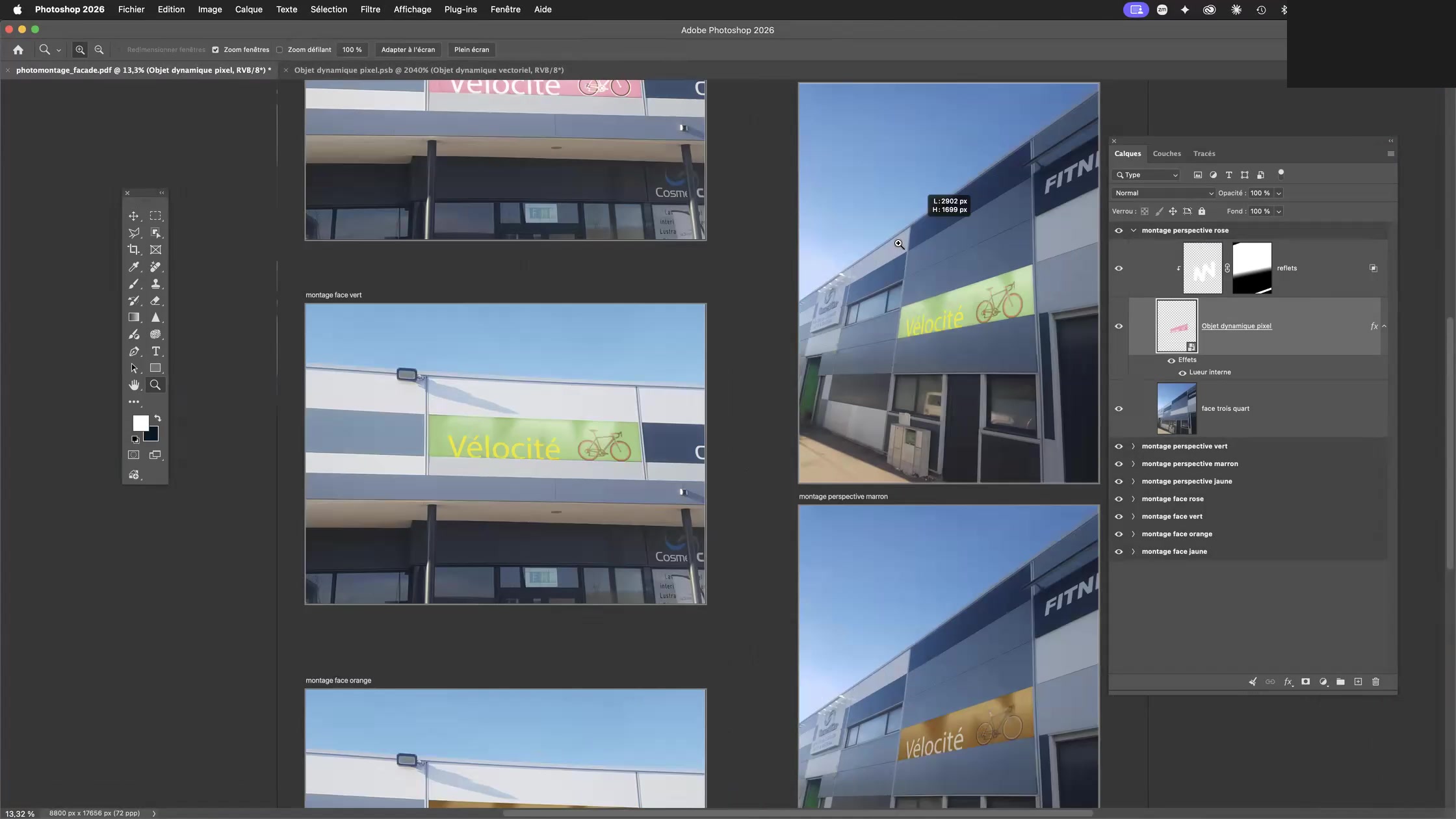 Adobe Photoshop et les objets dynamiques 4 Mockup de l’enseigne Vélocité incrustée sur la façade dans Adobe Photoshop