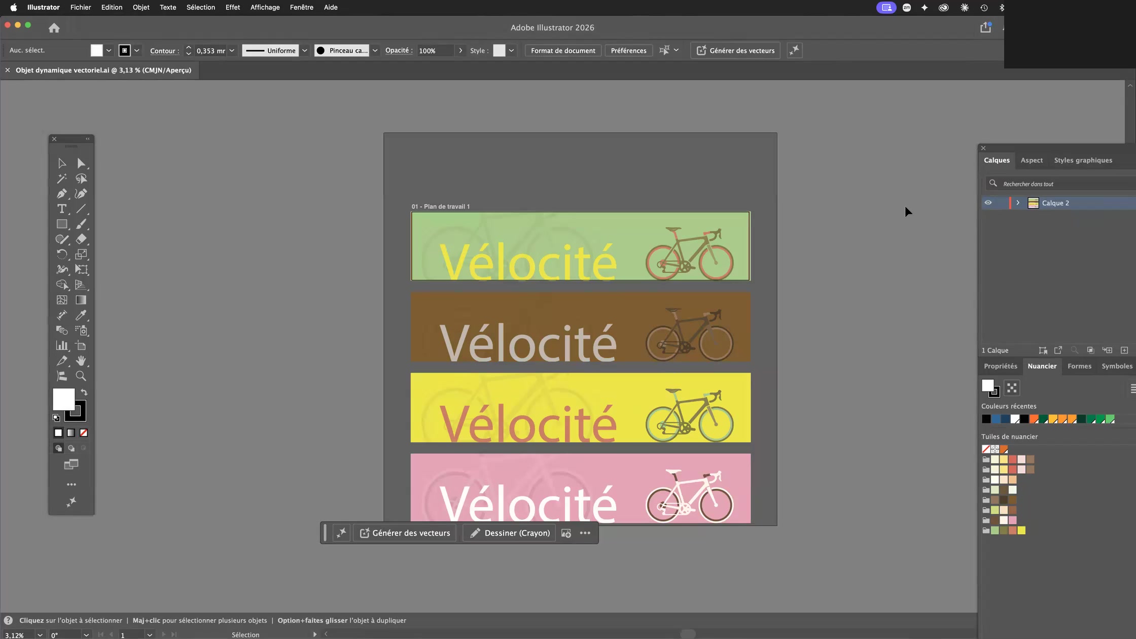 Adobe Photoshop et les objets dynamiques 6 Objet dynamique vectoriel ouvert dans Adobe Illustrator avec les quatre variantes de couleurs de l’enseigne