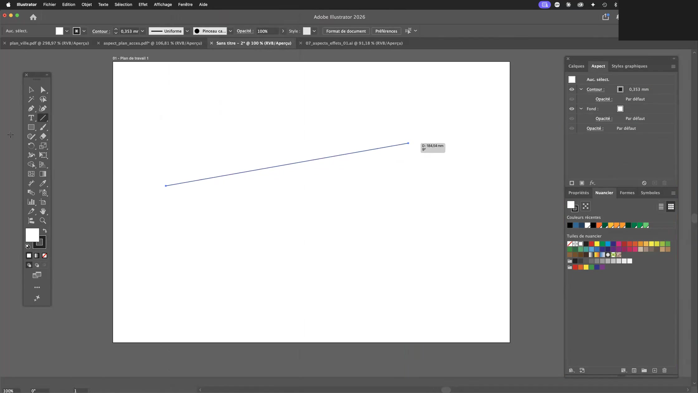 Adobe Illustrator et la palette aspect 3 Tracé d’un segment de droite avec l’outil Trait dans Adobe Illustrator