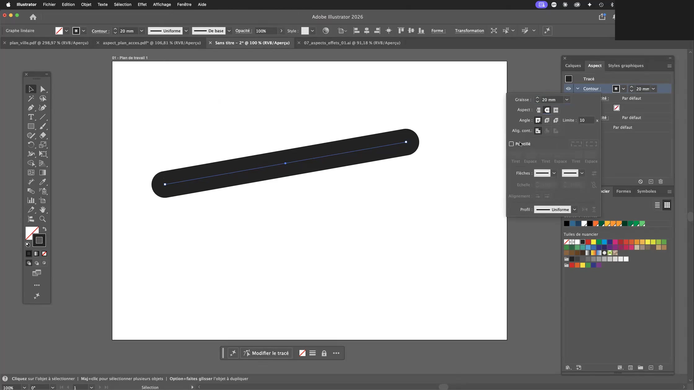 Adobe Illustrator et la palette aspect 4 Panneau Contour d’Illustrator avec graisse 20 mm et extrémités arrondies