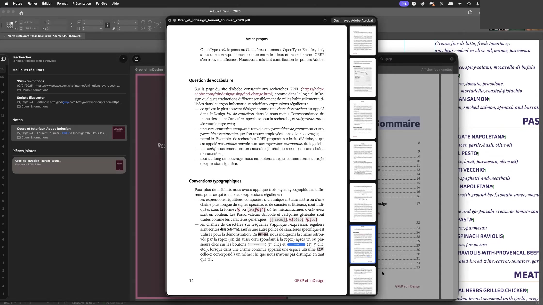 Adobe Indesign et les styles imbriqués, styles GREP, styles suivants 17 Carte de restaurant finalisée dans InDesign avec styles suivants, styles imbriqués et styles GREP