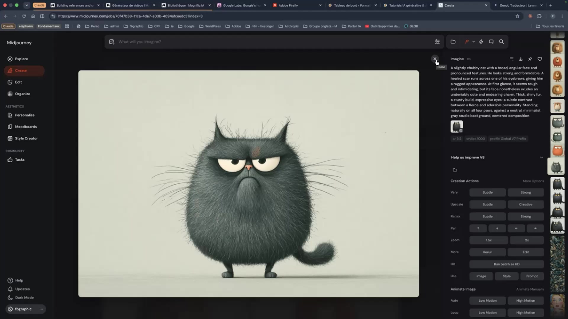 Midjourney et les matrices de permutation 15 Personnage de chat noir finalisé et agrandi dans Midjourney