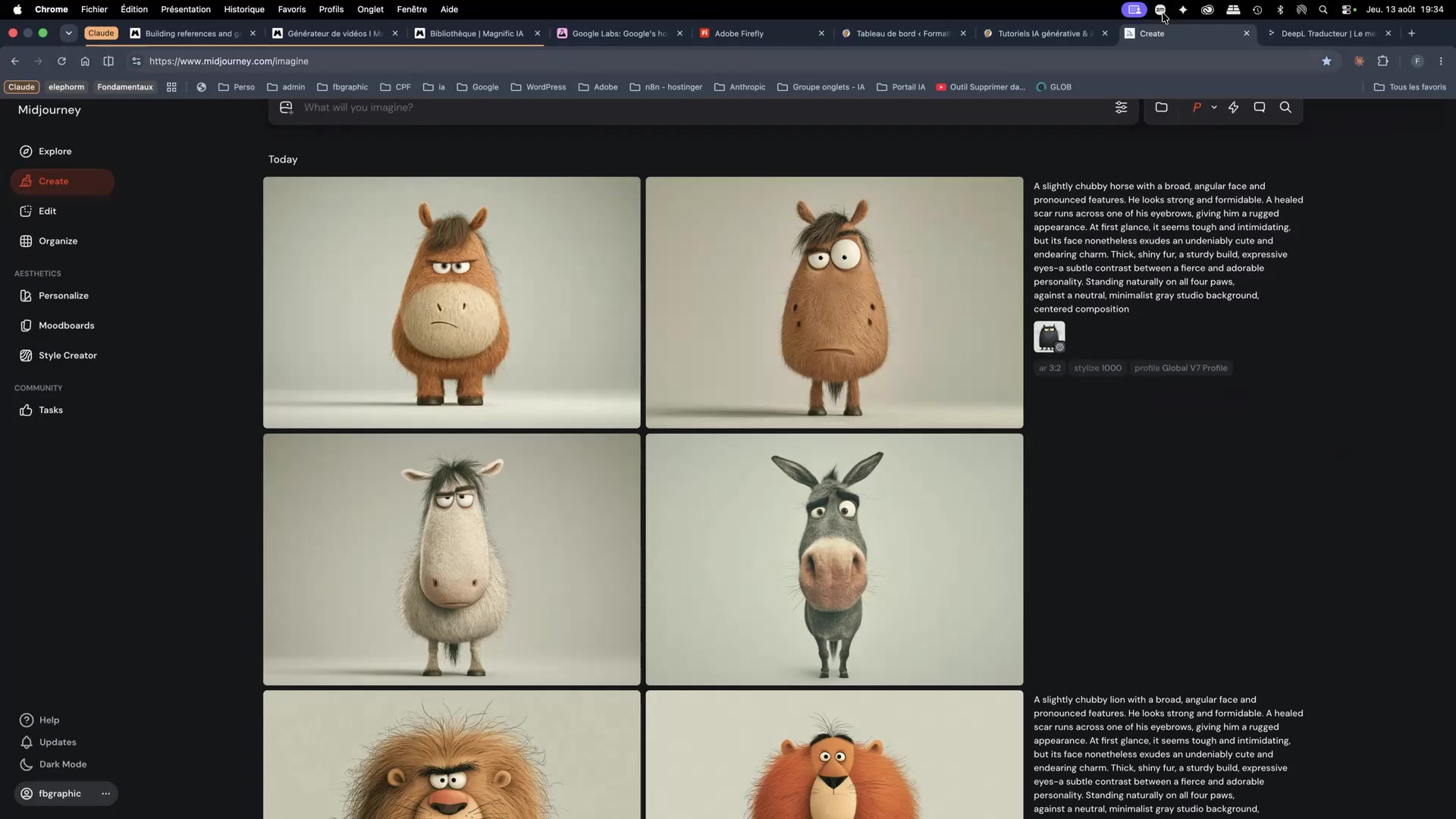 Midjourney et les matrices de permutation 16 Collection complète de personnages animaux cohérents générée avec Midjourney