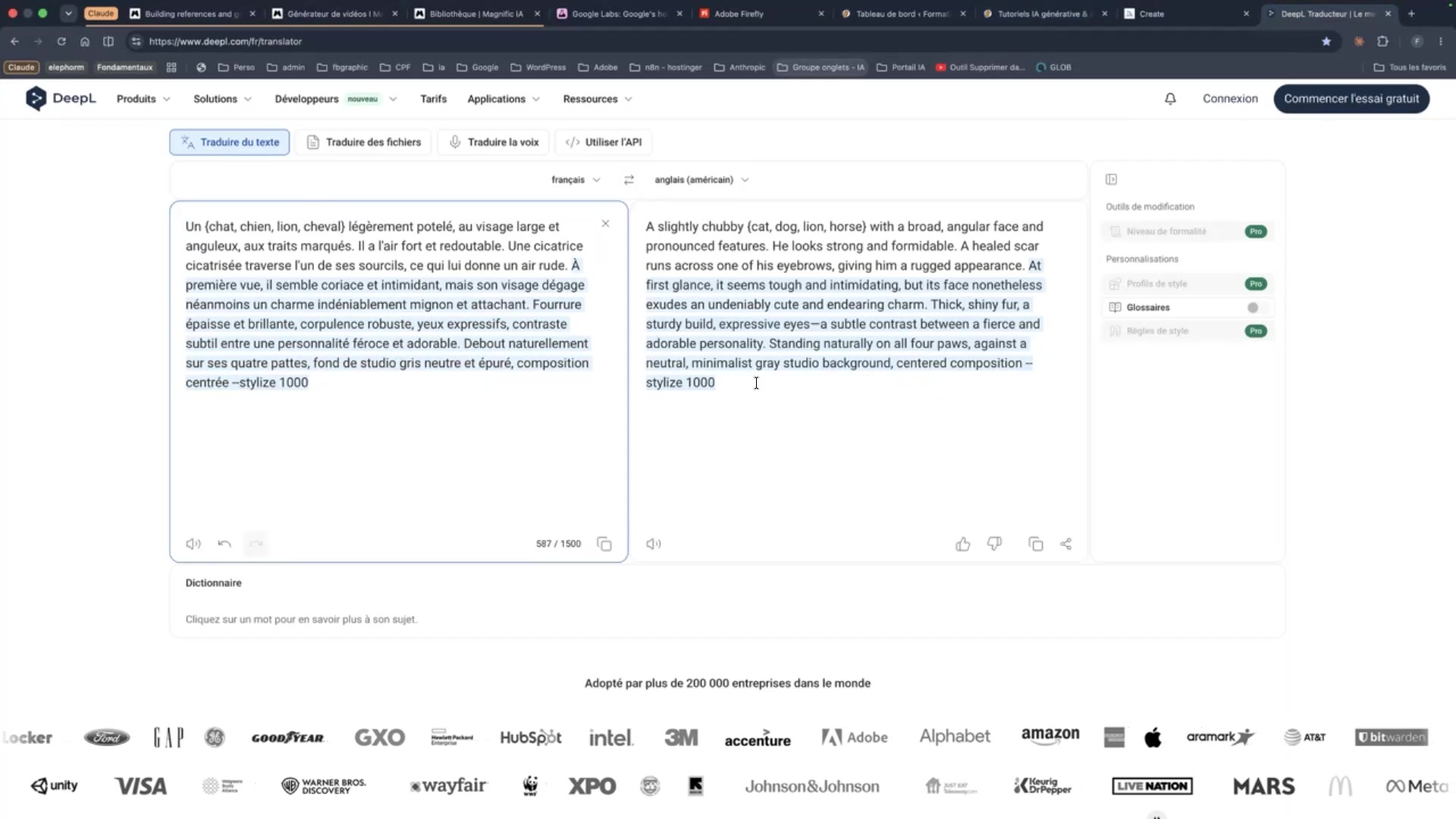 Midjourney et les matrices de permutation 4 Traduction du prompt Midjourney du français vers l'anglais avec DeepL
