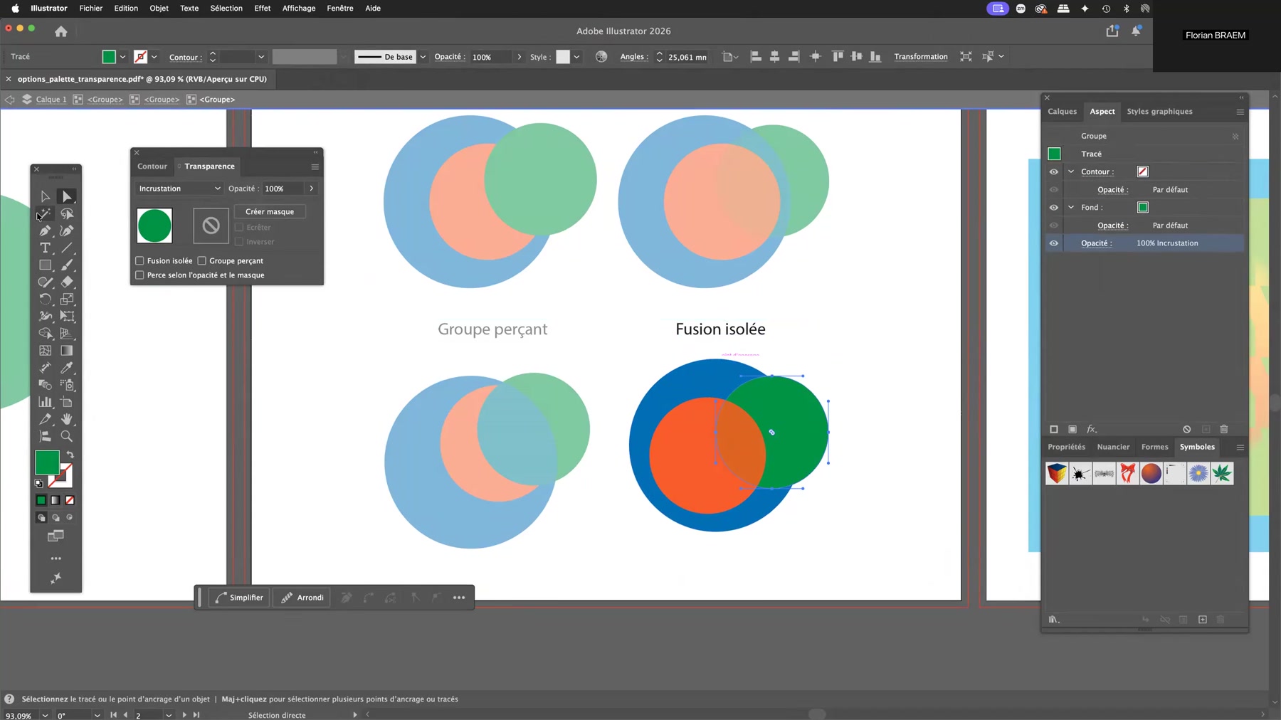 Adobe Illustrator et les options d'opacité 5 Comparaison de la fusion isolée et du groupe perçant dans la palette Transparence d'Illustrator