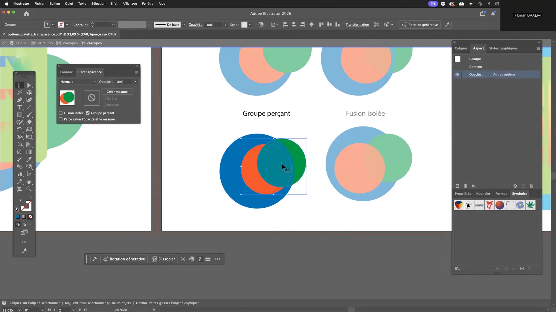 Adobe Illustrator et les options d'opacité 7 Résultat du groupe perçant sur deux cercles transparents dans Adobe Illustrator