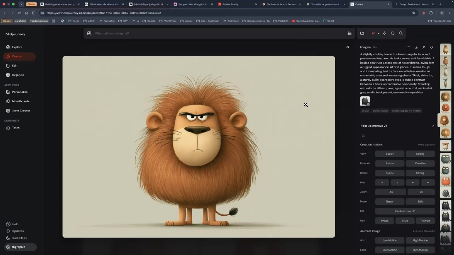 Midjourney et les matrices de permutation 13 Personnage de lion roux illustré issu de la matrice de permutation Midjourney