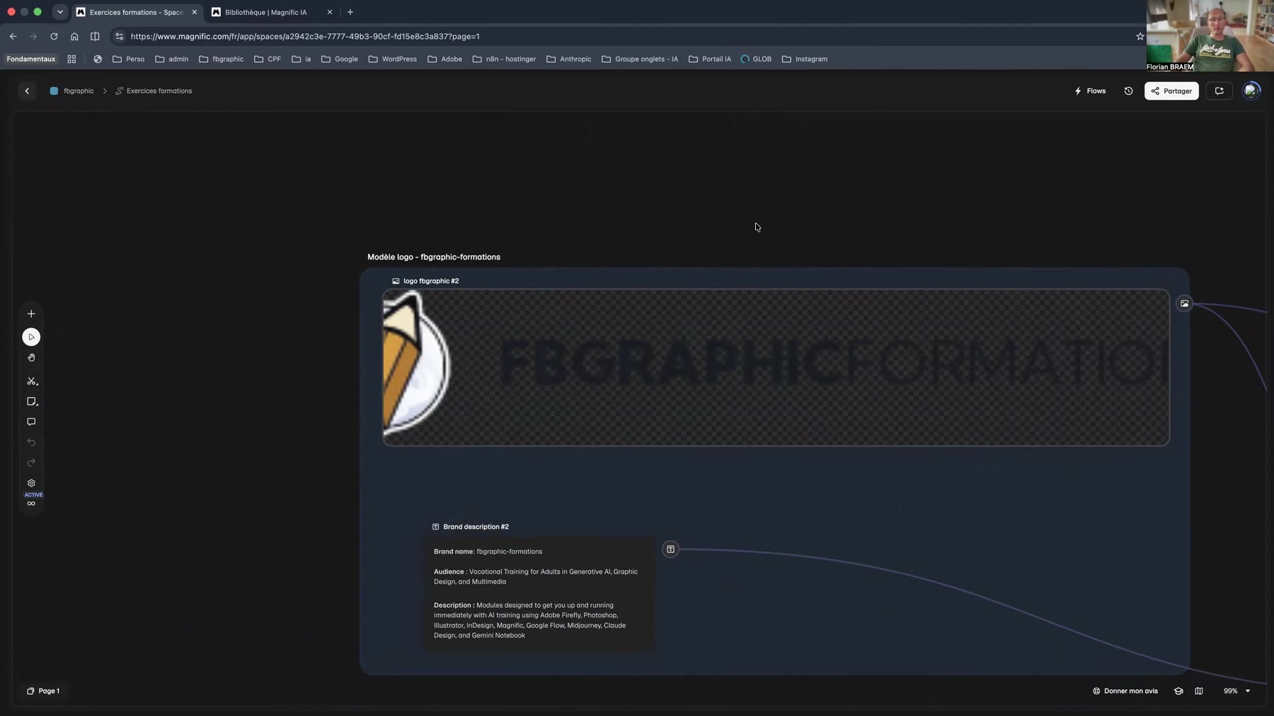 Le logo et la description de marque en entrée de chaîne Nœud image du logo et nœud texte de description de marque dans Spaces Magnific