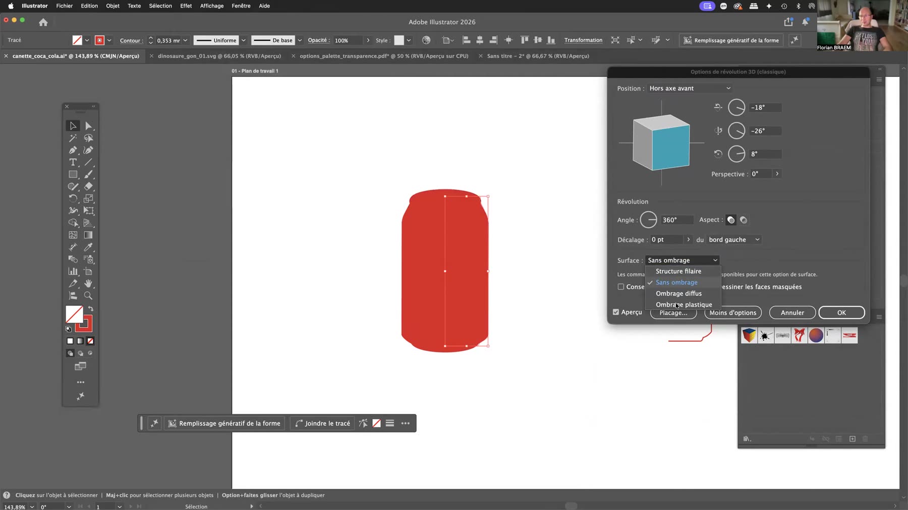 Menu Surface des options de révolution 3D dans Adobe Illustrator Menu Surface des options de révolution 3D dans Adobe Illustrator