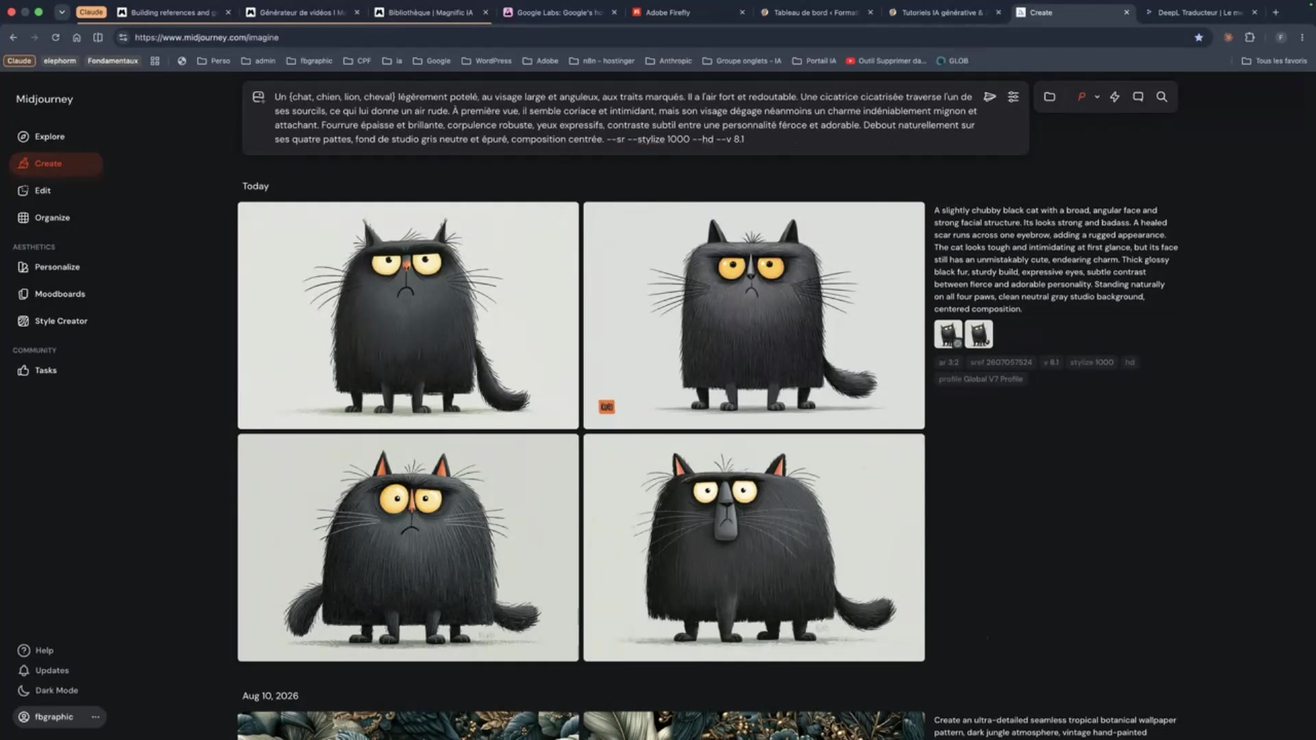 Midjourney et les matrices de permutation 7 Panneau de réglages Midjourney avec stylisation format et modèle pour une matrice