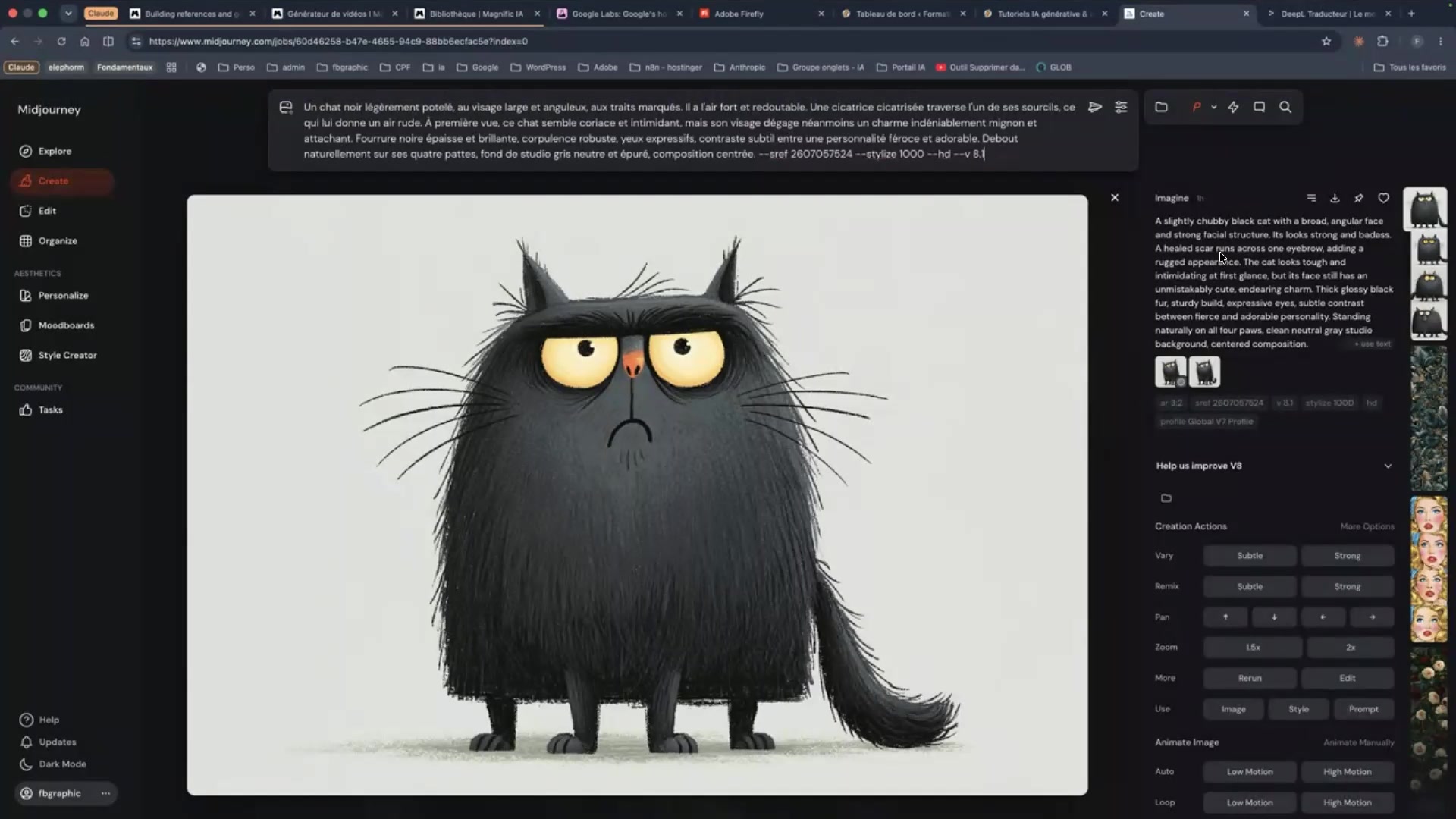 Midjourney et les matrices de permutation 2 Personnage de chat noir illustré généré avec Midjourney comme référence de style