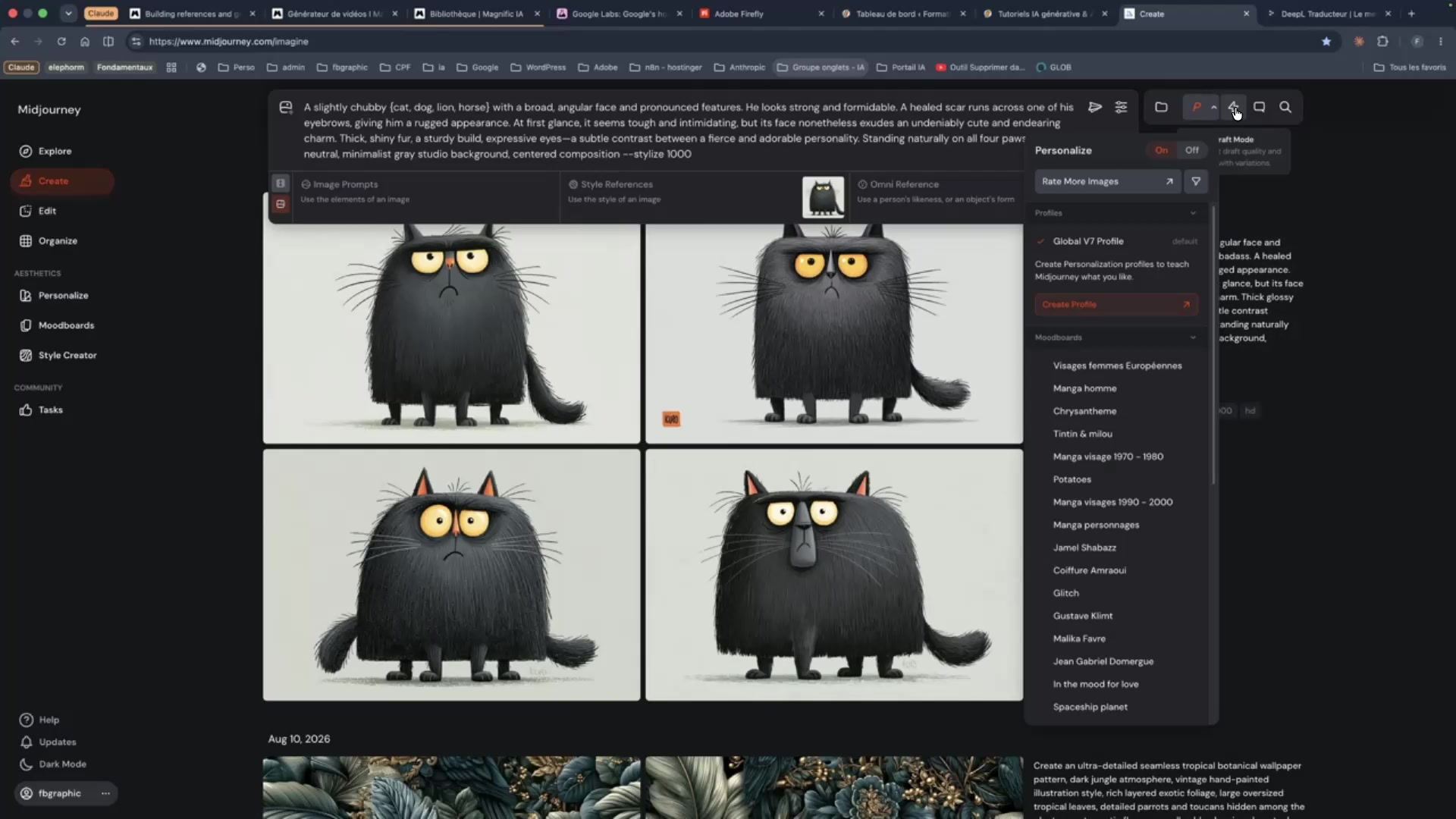 Midjourney et les matrices de permutation 9 Menu de personnalisation et moodboards de style dans Midjourney