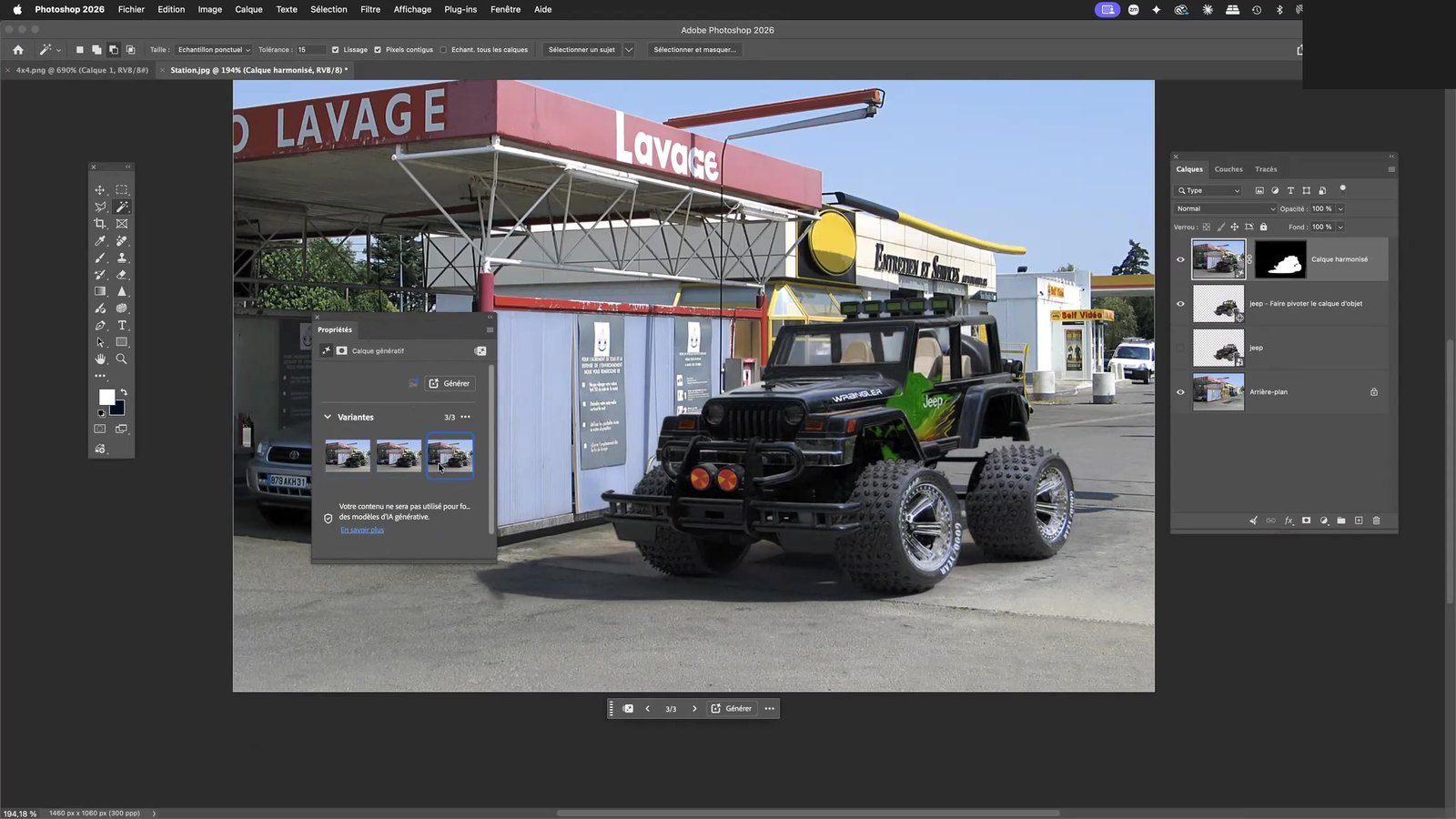 Calque harmonisé et variantes génératives dans le panneau Propriétés de Photoshop Calque harmonisé et variantes génératives dans le panneau Propriétés de Photoshop