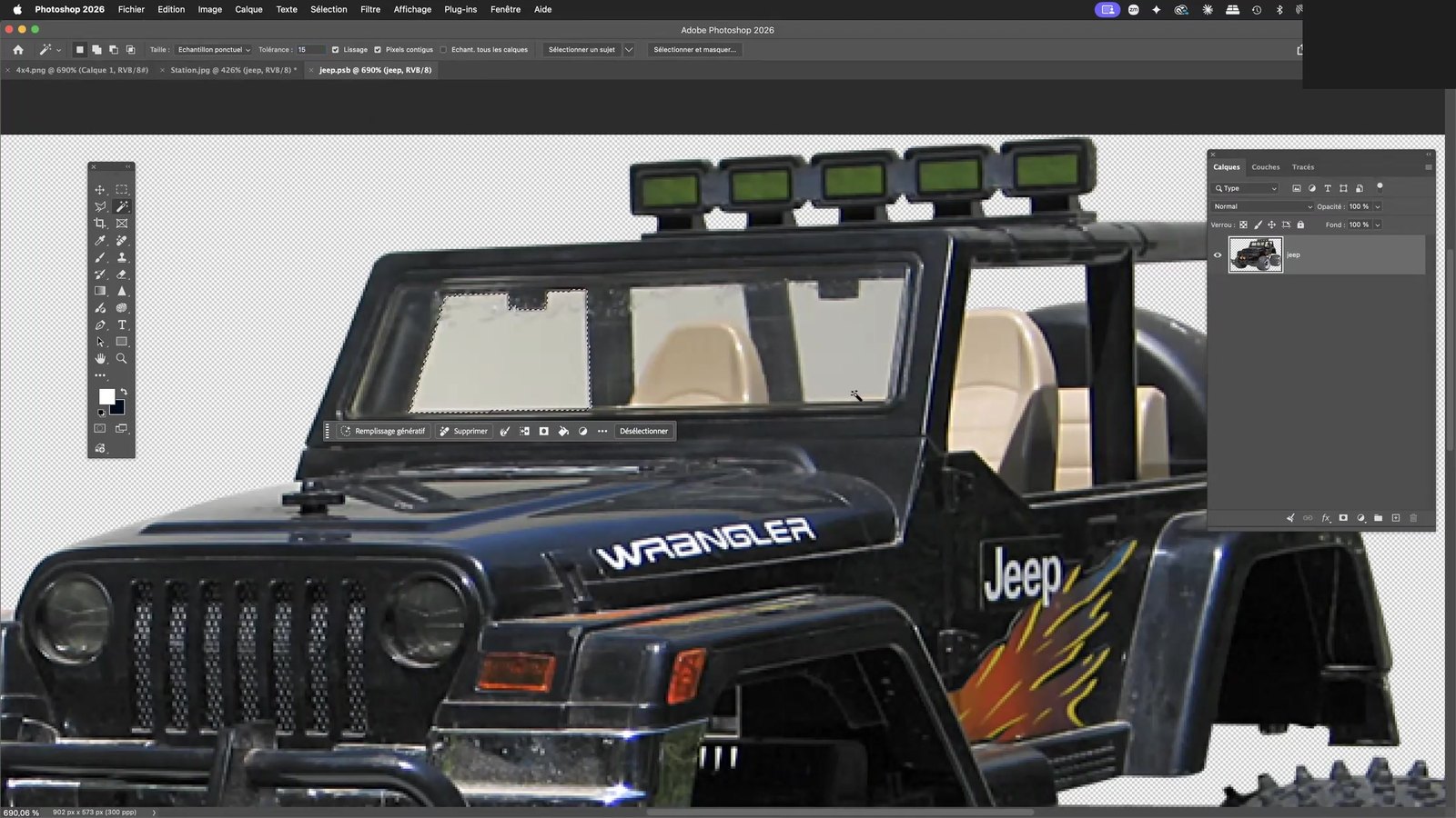 Sélection des vitres du 4x4 à la baguette magique dans Adobe Photoshop Sélection des vitres du 4x4 à la baguette magique dans Adobe Photoshop