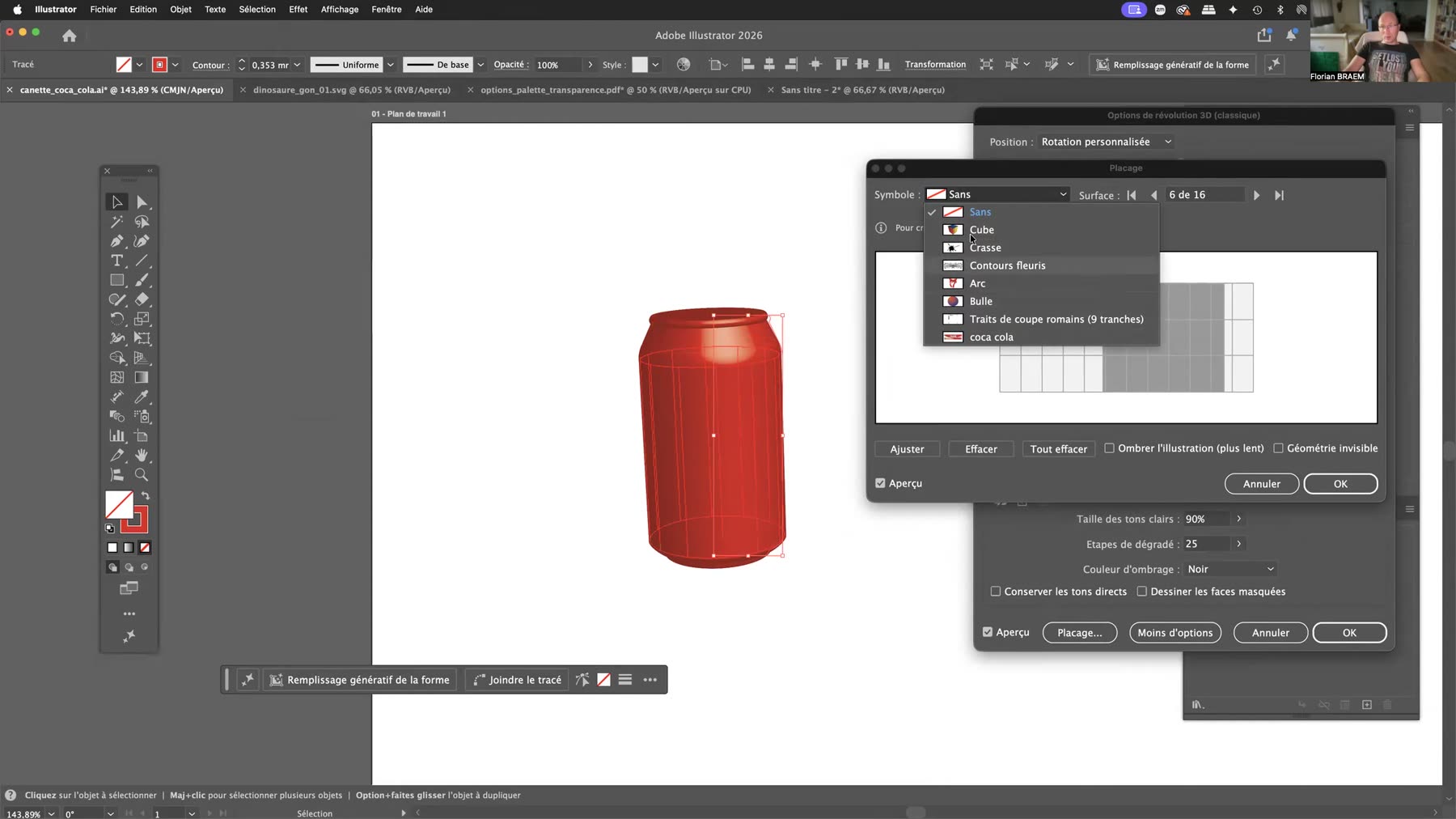 Choix du symbole coca cola dans la fenêtre Placage d’Adobe Illustrator Choix du symbole coca cola dans la fenêtre Placage d’Adobe Illustrator
