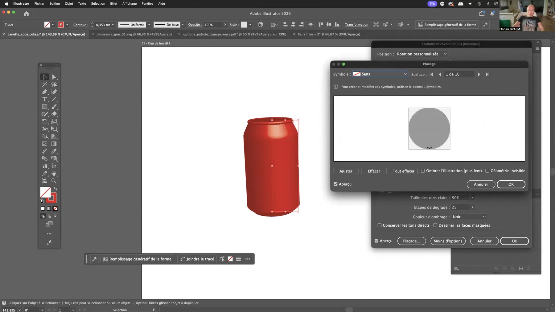 Boîte de dialogue Placage de l’effet révolution 3D dans Adobe Illustrator Boîte de dialogue Placage de l’effet révolution 3D dans Adobe Illustrator