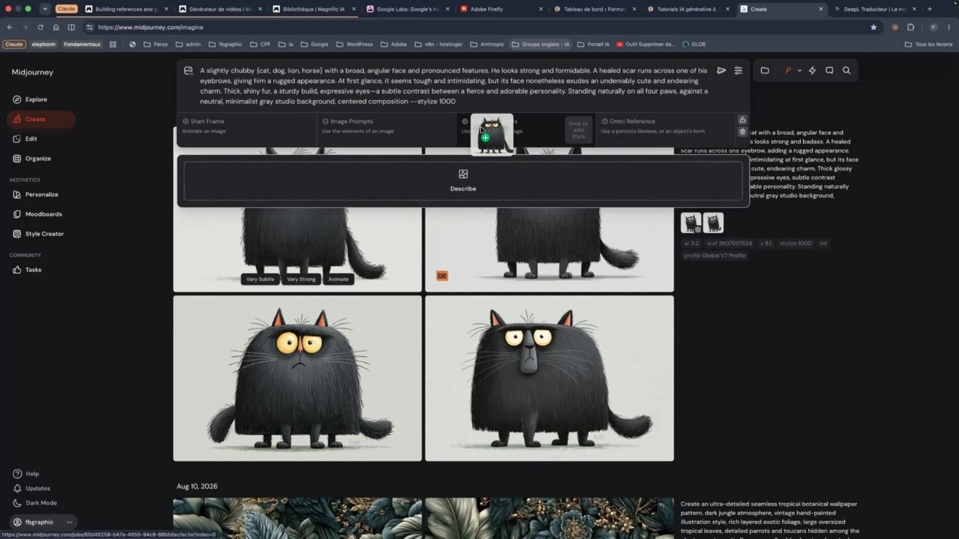Midjourney et les matrices de permutation 8 Utilisation d'une référence d'image Omni Reference dans Midjourney pour la cohérence