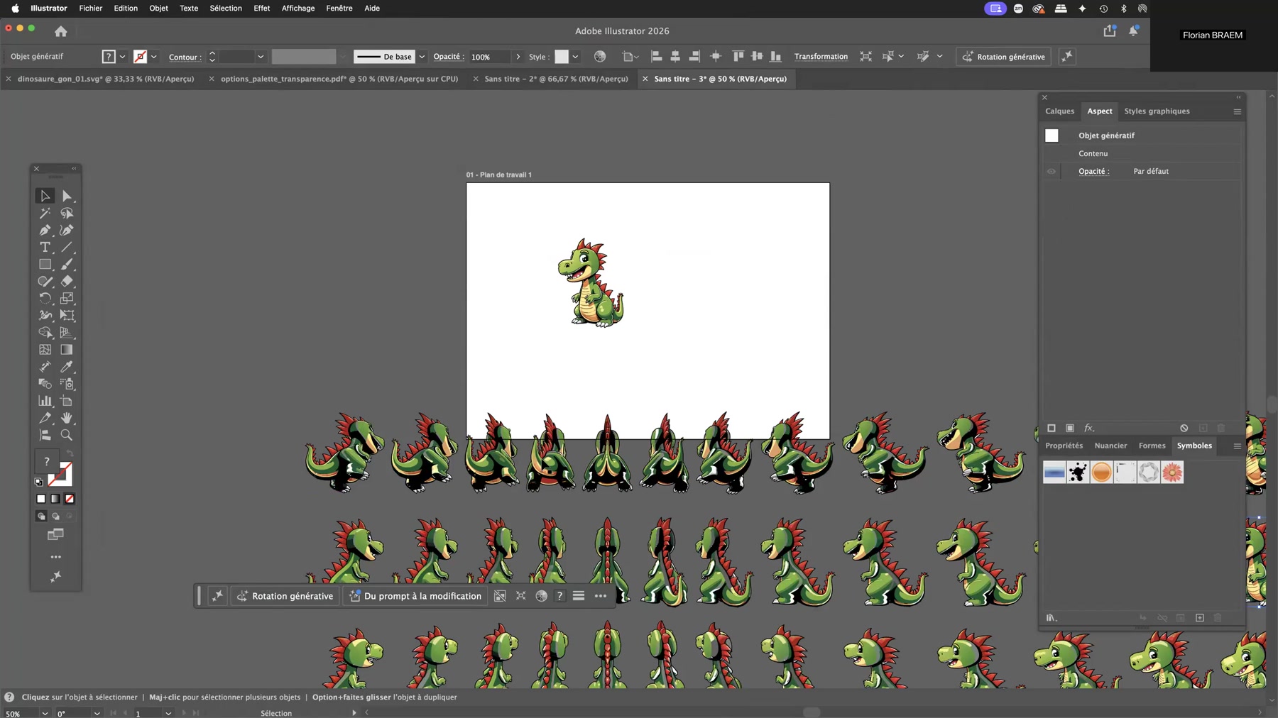 Adobe Illustrator et la rotation générative 8 Grille de vues pivotées déposée sur le plan de travail dans Adobe Illustrator