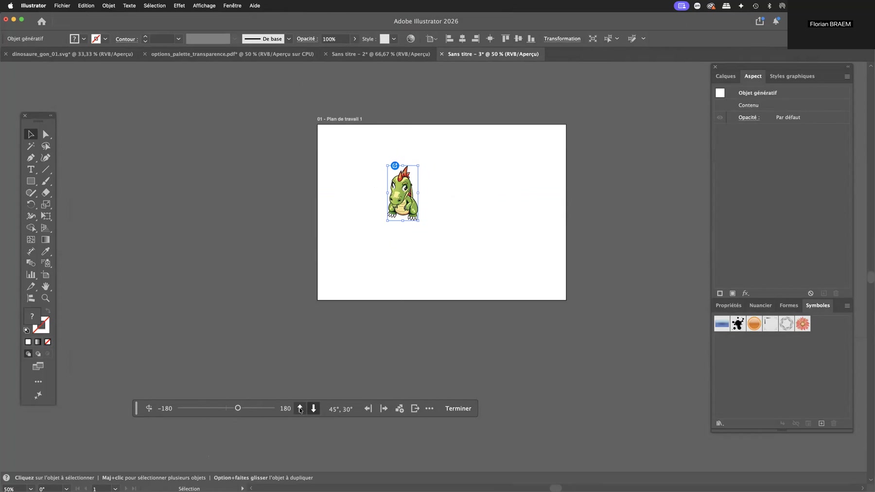 Adobe Illustrator et la rotation générative 5 Inclinaison verticale de -30 degrés appliquée à un objet génératif dans Adobe Illustrator