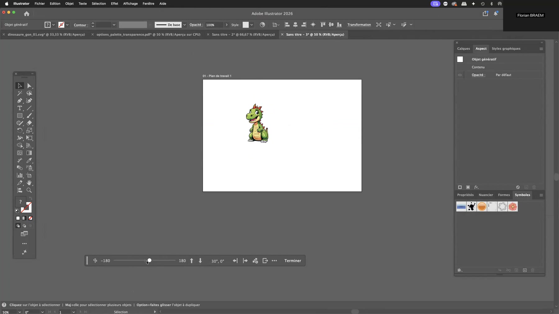 Adobe Illustrator et la rotation générative 6 Pas de rotation de 15 degrés réglé dans la console de rotation générative d'Illustrator