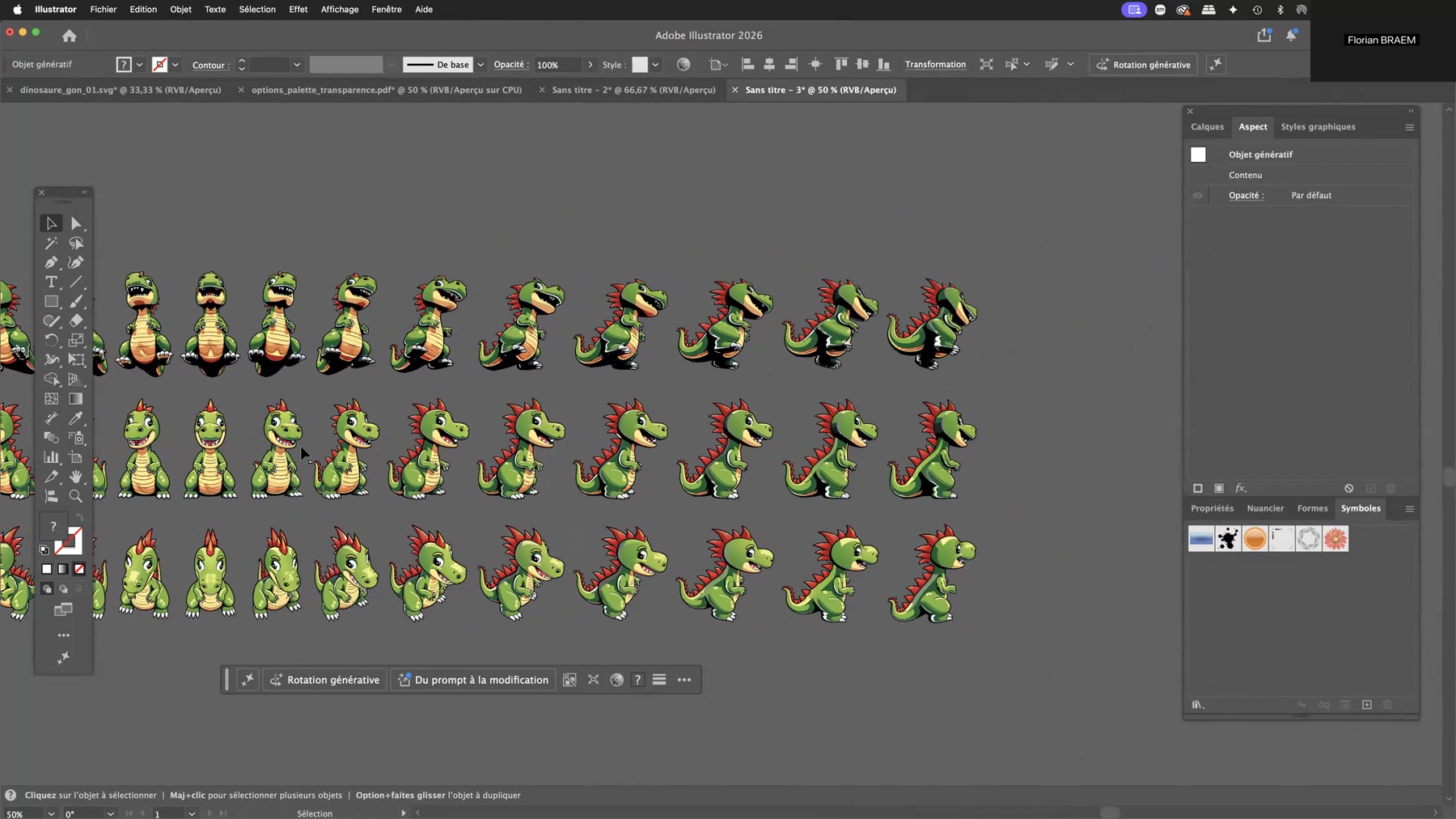 Adobe Illustrator et la rotation générative 10 Planche turnaround complète d'un personnage vectoriel créée avec la rotation générative d'Illustrator