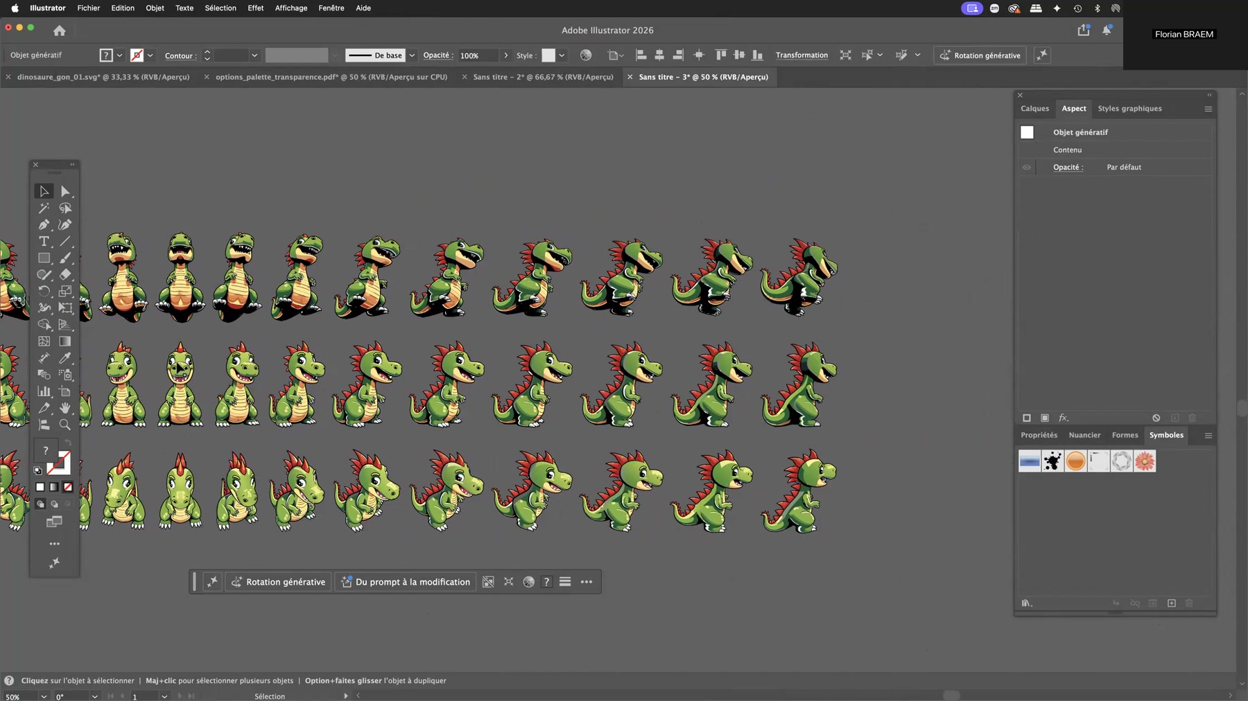 Adobe Illustrator et la rotation générative 9 Vues multiples d'un personnage vectoriel générées par la rotation générative d'Adobe Illustrator