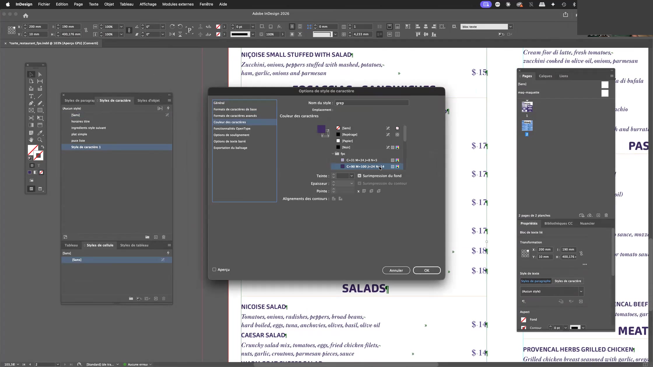 Adobe Indesign et les styles imbriqués, styles GREP, styles suivants 12 Création d'un style de caractère dédié aux prix dans Adobe InDesign