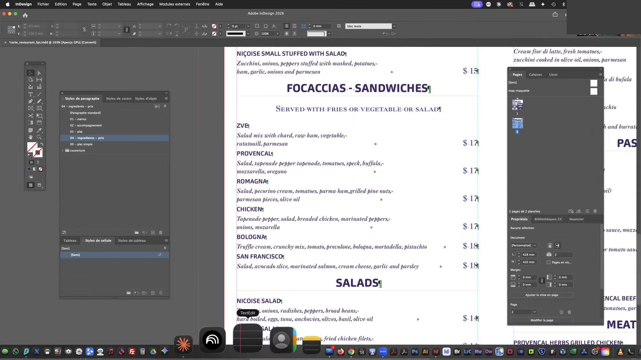 Adobe Indesign et les styles imbriqués, styles GREP, styles suivants 16 Style GREP appliqué automatiquement à tous les prix de la carte de restaurant InDesign