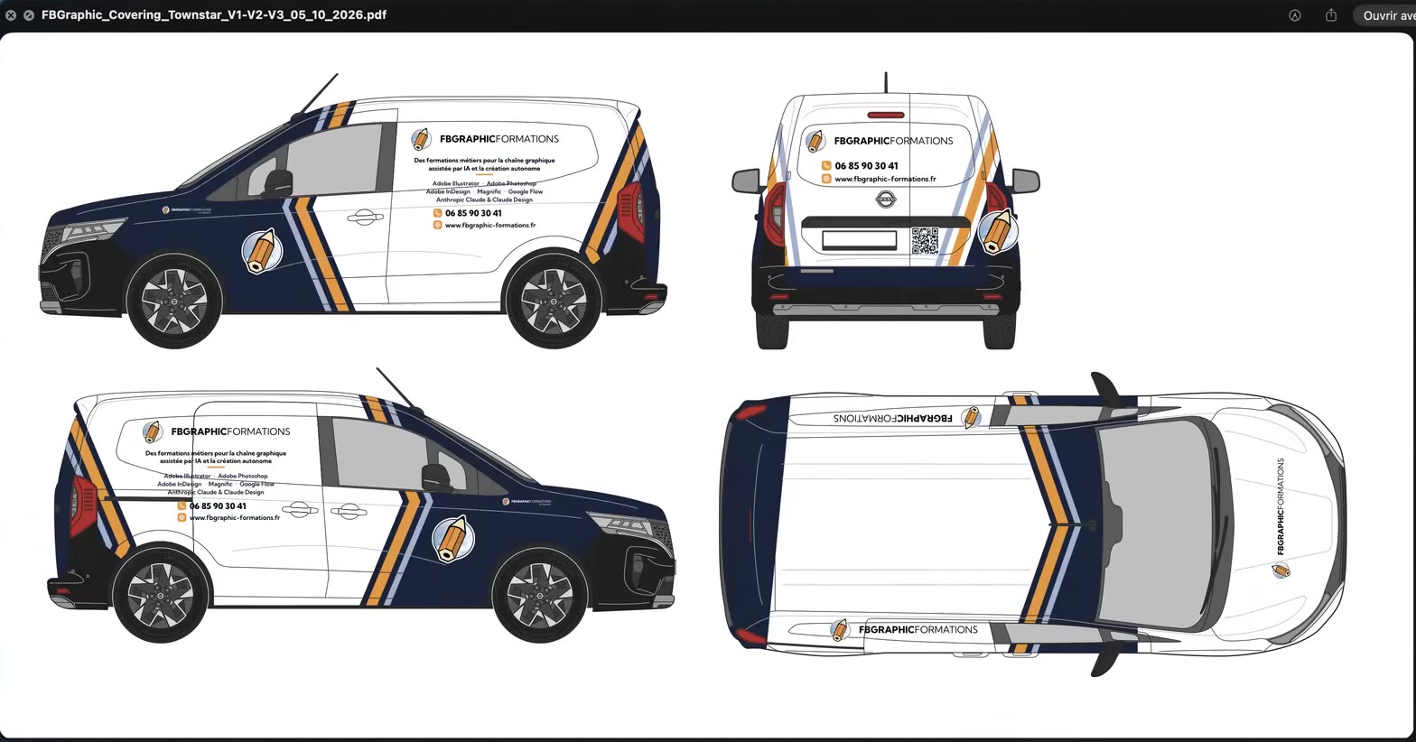 Covering Townstar en PDF Illustrator Claude Magnific - PDF Adobe Illustrator du covering Nissan Townstar avec quatre plans de travail vectoriels